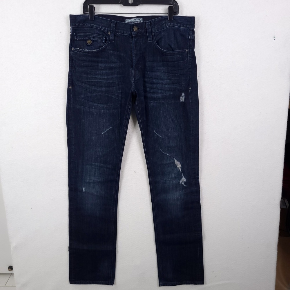 Jimmy Taverniti Jeans Air Slim Straight Mens 33 Fits 35x36  Blue Distressed